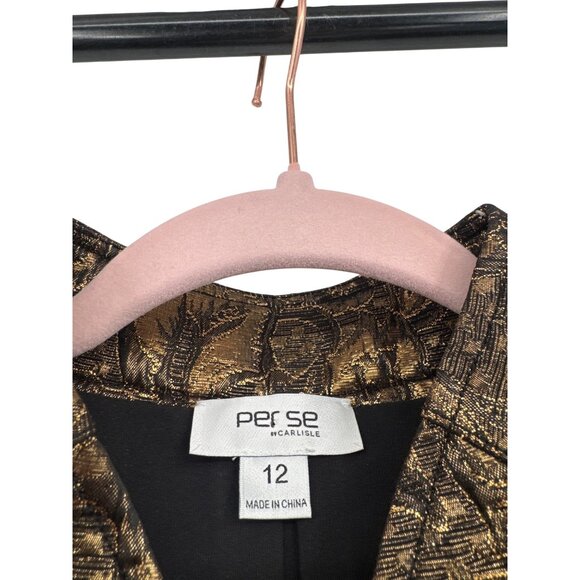 Per Se By Carlisle Jacket Gold brocade Size12 Zipper Front Ruched Sleeves women - Picture 2 of 5